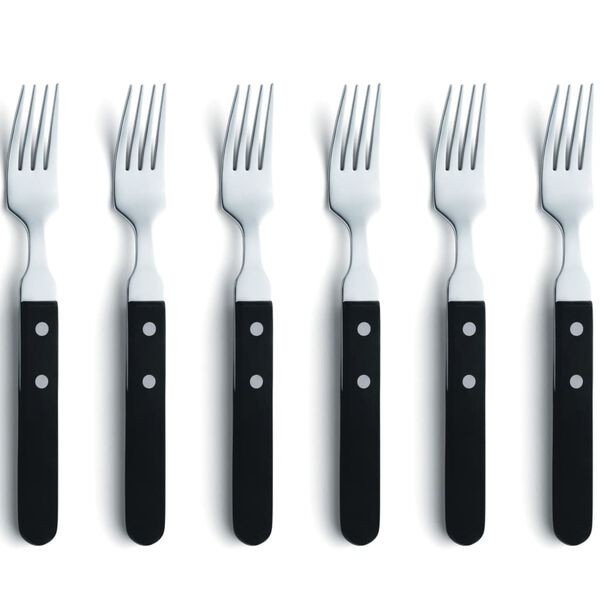 Amefa Ensemble de fourchettes &agrave; steak 6 pcs Argent&eacute; et noir