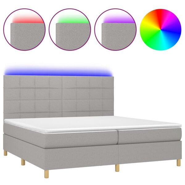 vidaXL Sommier &agrave; lattes de lit matelas et LED Gris clair 200x200 cm