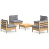 vidaXL Salon de jardin 5 pcs avec coussins gris bois de pin