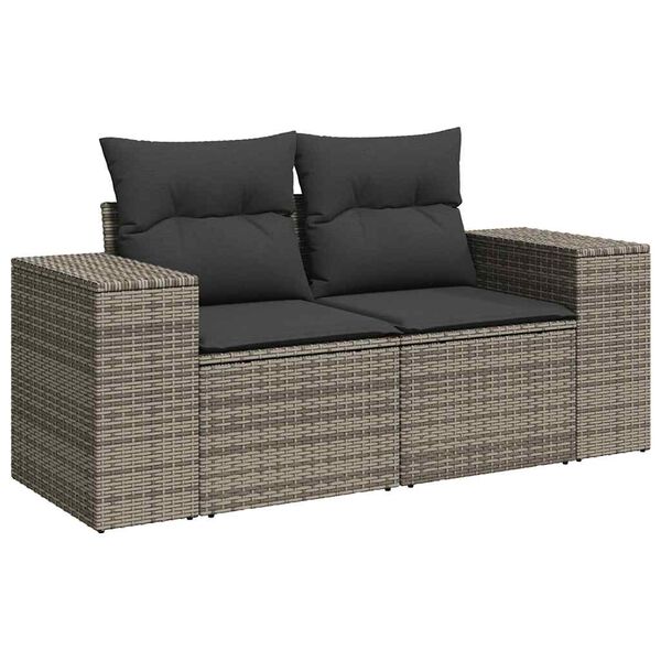 vidaXL Salon de jardin avec coussins 7 pcs gris r&eacute;sine tress&eacute;e