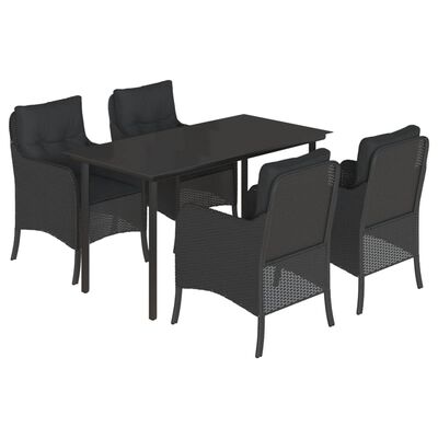 vidaXL Ensemble à manger de jardin coussins 5pcs Noir Résine tressée