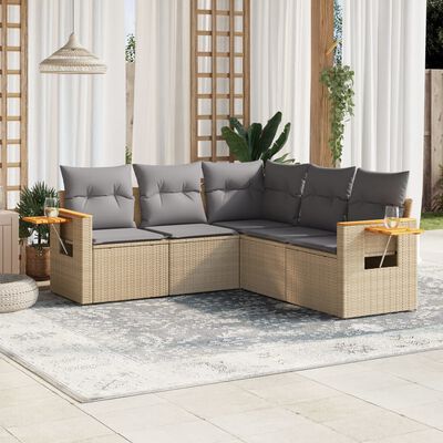 vidaXL Salon de jardin avec coussins 5 pcs beige résine tressée