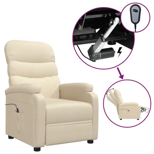vidaXL Fauteuil inclinable &eacute;lectrique Cr&egrave;me Tissu