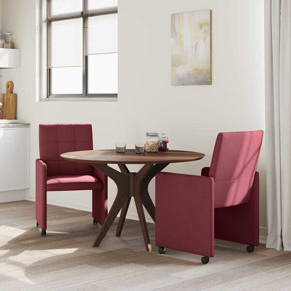 vidaXL Chaises de Salle &agrave; Manger avec Roues 2 pcs Bordeaux tissu