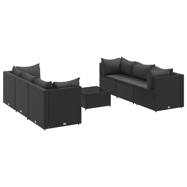 vidaXL Salon de jardin 7 pcs avec coussins Noir Résine tressée