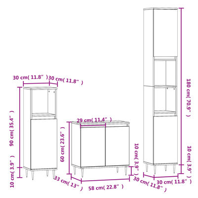 vidaXL Ensemble d'armoires salle de bain 3 pcs noir bois d'ingénierie