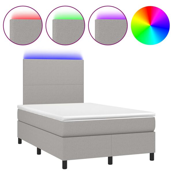 vidaXL Sommier &agrave; lattes de lit et matelas et LED Gris clair 120x200 cm