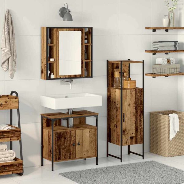 vidaXL Ensemble de mobilier de salle de bain avec &eacute;tag&egrave;re 3 pcs Marron