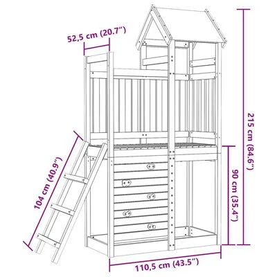 vidaXL Tour de jeu avec paroi rocheuse 110,5x52,5x215 cm pin massif