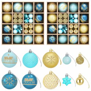 vidaXL Ensemble de boules de No&euml;l 88 pc Bleu fonc&eacute;, bleu clair et dor&eacute;
