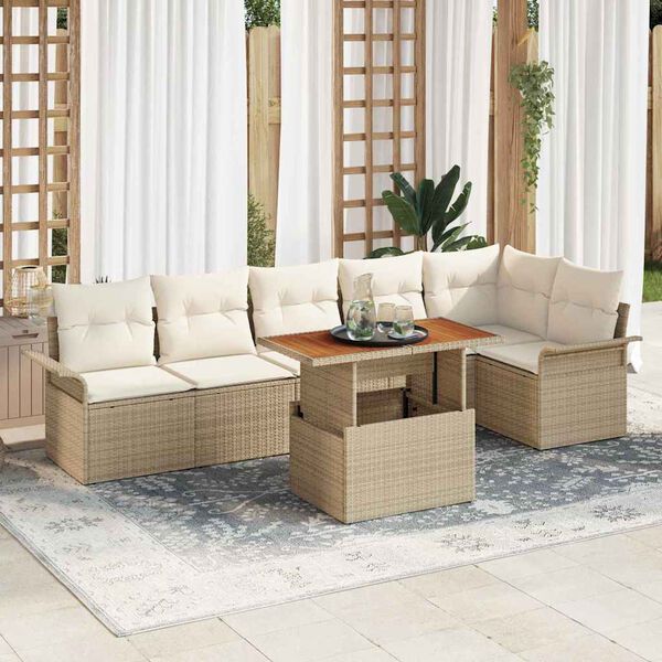 vidaXL Ensemble de canap&eacute; de jardin 7 pcs Beige Poly rotin