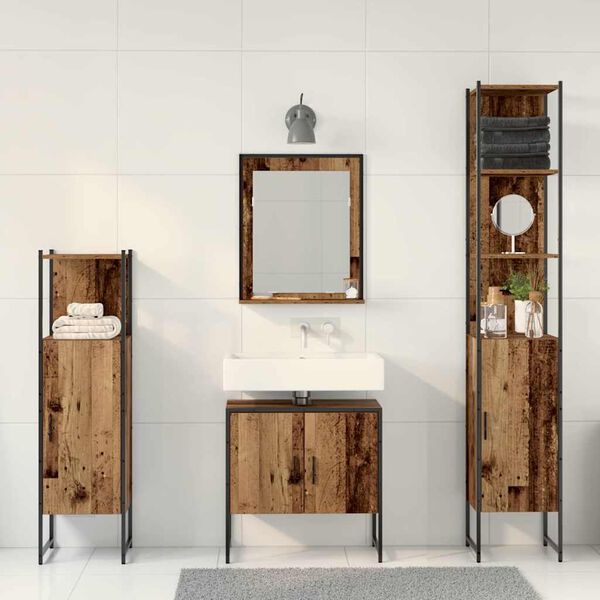 vidaXL Ensemble de mobilier de salle de bain avec porte 4 pcs Marron