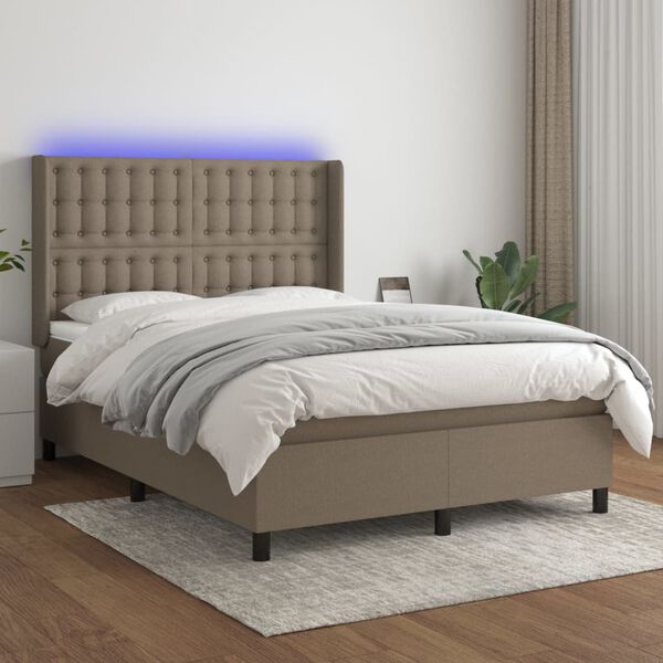 vidaXL Sommier &agrave; lattes de lit matelas et LED Taupe 140x200 cm Tissu