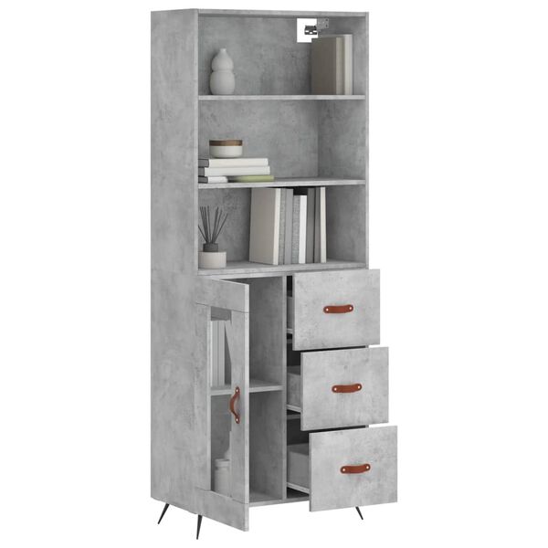 vidaXL Buffet haut Gris b&eacute;ton 69,5x34x180 cm Bois d'ing&eacute;nierie