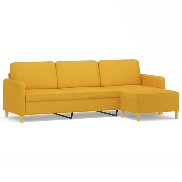 vidaXL Canap&eacute; &agrave; 3 places avec repose-pieds Jaune clair 210 cm Tissu