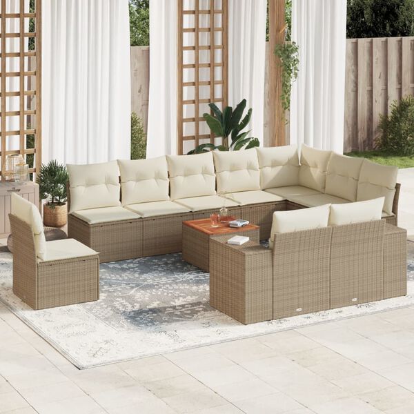 vidaXL Salon de jardin 11 pcs avec coussins beige r&eacute;sine tress&eacute;e