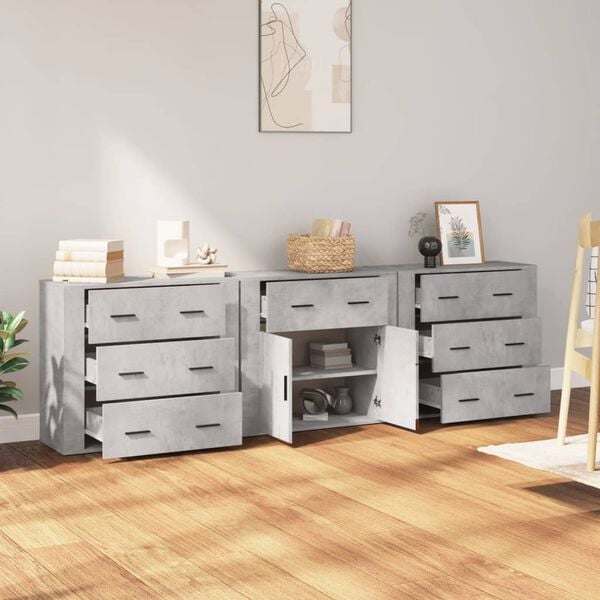 vidaXL Buffets 3 pcs gris b&eacute;ton bois d'ing&eacute;nierie