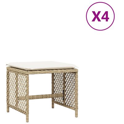 vidaXL Tabourets de jardin et coussins lot de 4 beige 41x41x36cm rotin