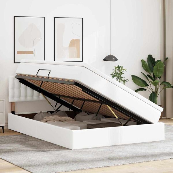vidaXL Lit avec rangement et LED avec matelas Blanc pur 140 x 200 cm