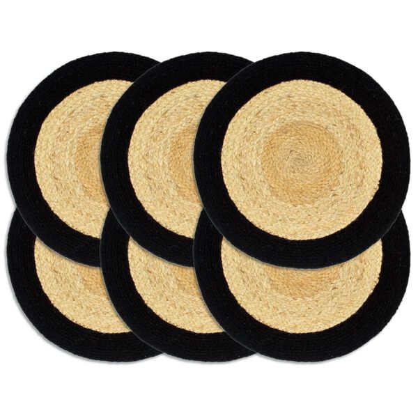 vidaXL Napperons 6 pcs Naturel et noir 38 cm Jute et coton
