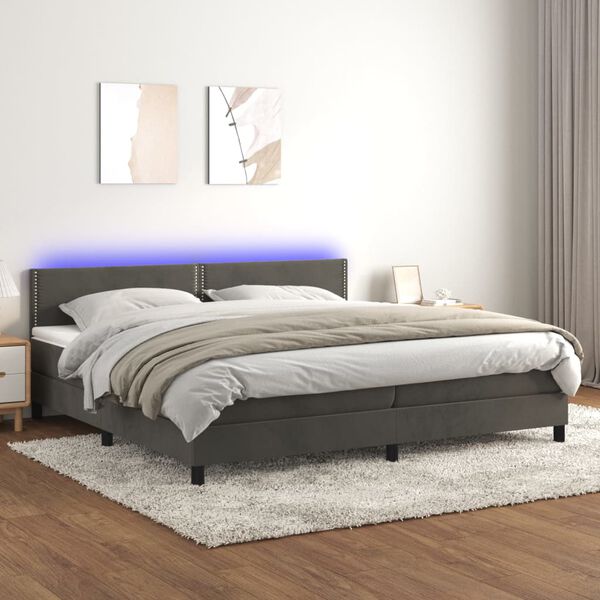 vidaXL Sommier &agrave; lattes de lit avec matelas LED Gris fonc&eacute; 200x200 cm