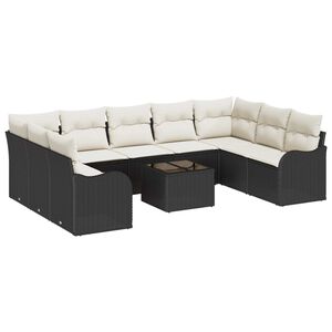 vidaXL Ensemble de canap&eacute; de jardin 10 pcs Noir et blanc Poly rotin