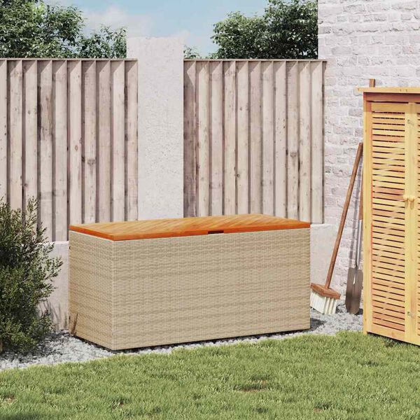 vidaXL Boîte de rangement de jardin beige résine tressée bois d'acacia