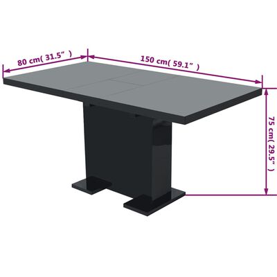 vidaXL Table à manger extensible noir brillant