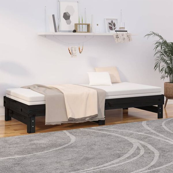 vidaXL Lit coulissant sans matelas noir 2x(100x200) cm