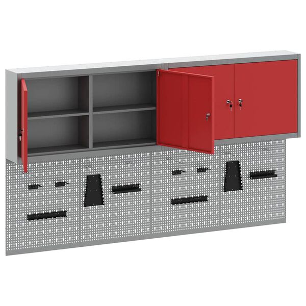 vidaXL Set de Cabinet d'Outils et Pegboard avec &eacute;tag&egrave;re 6 pcs Rouge