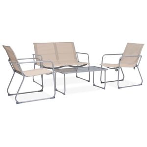 vidaXL Salon de jardin 4 pcs Tissu et acier Cr&egrave;me
