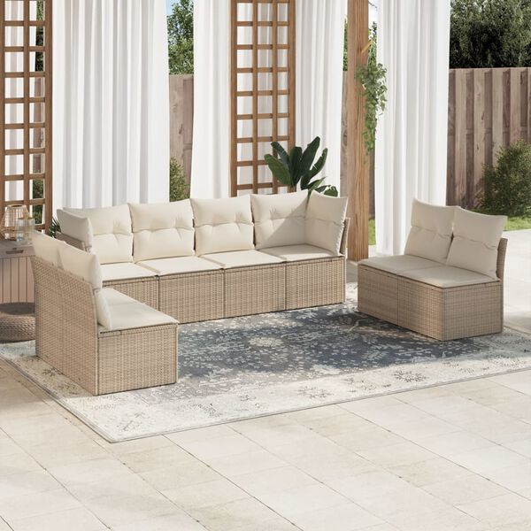 vidaXL Salon de jardin avec coussins 8 pcs beige r&eacute;sine tress&eacute;e