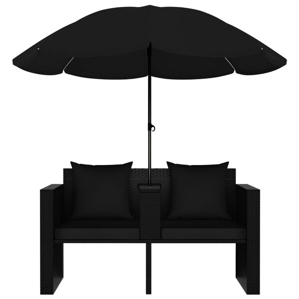 vidaXL Lit de jardin avec parasol R&eacute;sine tress&eacute;e Noir
