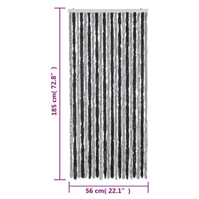 vidaXL Rideau anti-mouches gris et noir 56x185 cm chenille