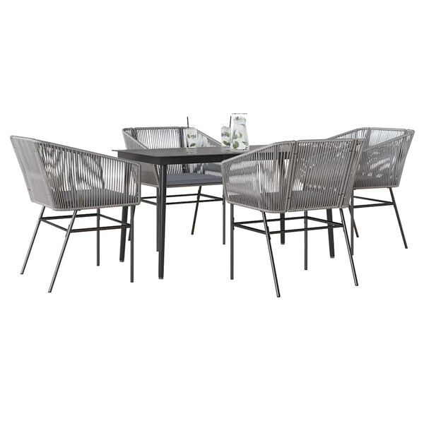 vidaXL Ensemble &agrave; manger jardin coussins 5 pcs gris poly rotin verre