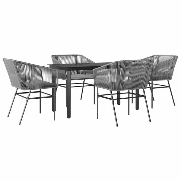vidaXL Ensemble à manger jardin coussins 5 pcs gris poly rotin verre