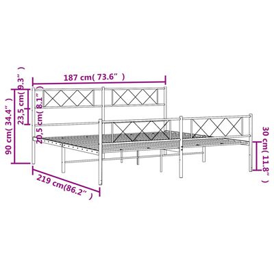 vidaXL Cadre de lit métal sans matelas et pied de lit blanc 183x213 cm