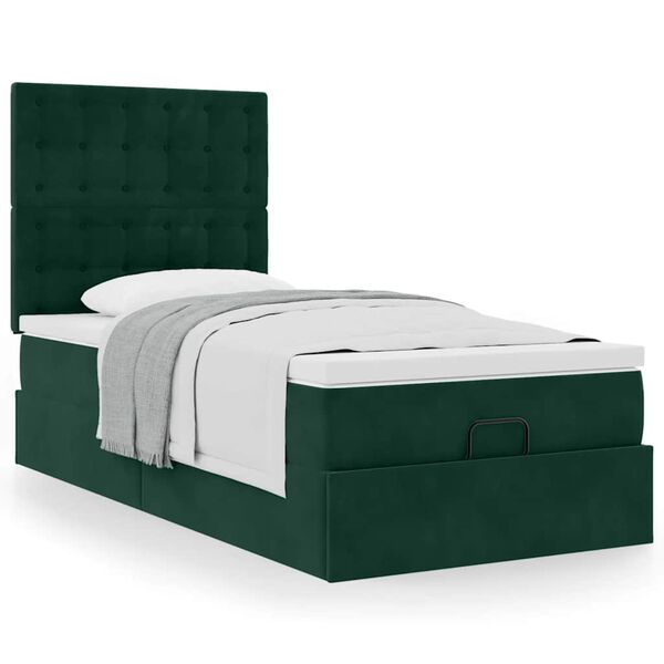 vidaXL Cadre de lit ottoman avec matelas vert fonc&eacute; 90x200 cm velours