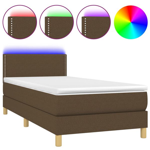 vidaXL Sommier &agrave; lattes de lit et matelas et LED Marron fonc&eacute; 90x190cm