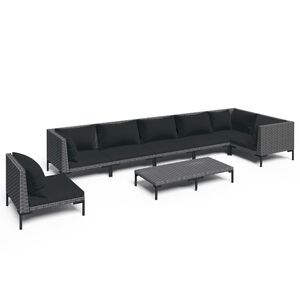 vidaXL Salon de jardin 8 pcs avec coussins R&eacute;sine tress&eacute;e Gris fonc&eacute;