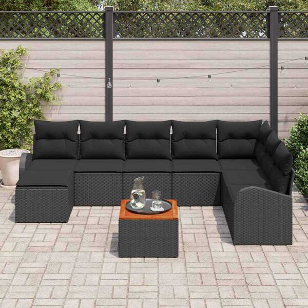 vidaXL Ensemble de canap&eacute; de jardin avec stockage 9 pcs Noir polyrotin
