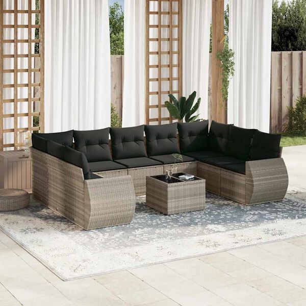 vidaXL Salon de jardin avec coussins 10 pcs gris clair r&eacute;sine tress&eacute;e