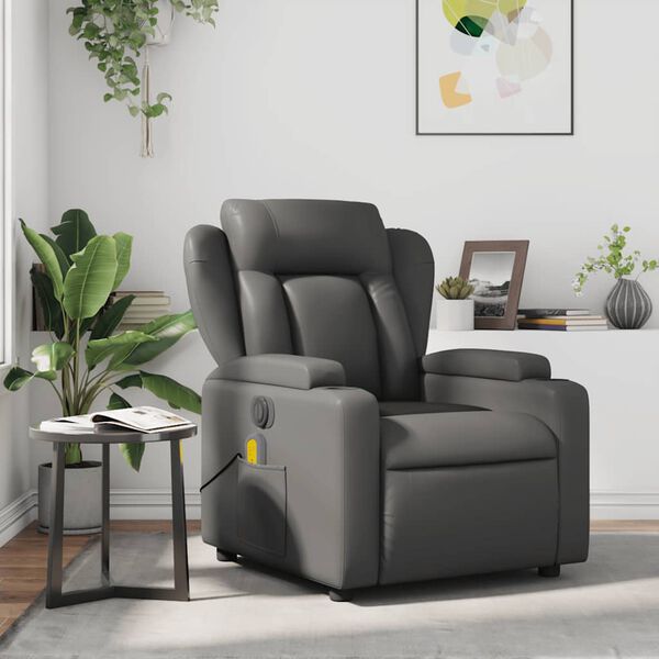 vidaXL Fauteuil de massage inclinable Gris Similicuir