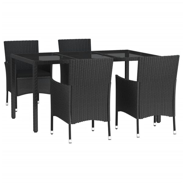 vidaXL Ensemble &agrave; manger de jardin coussins 5pcs Noir R&eacute;sine tress&eacute;e