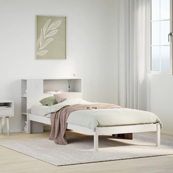 vidaXL Lit bibliothèque sans matelas blanc 90x190cm bois de pin massif