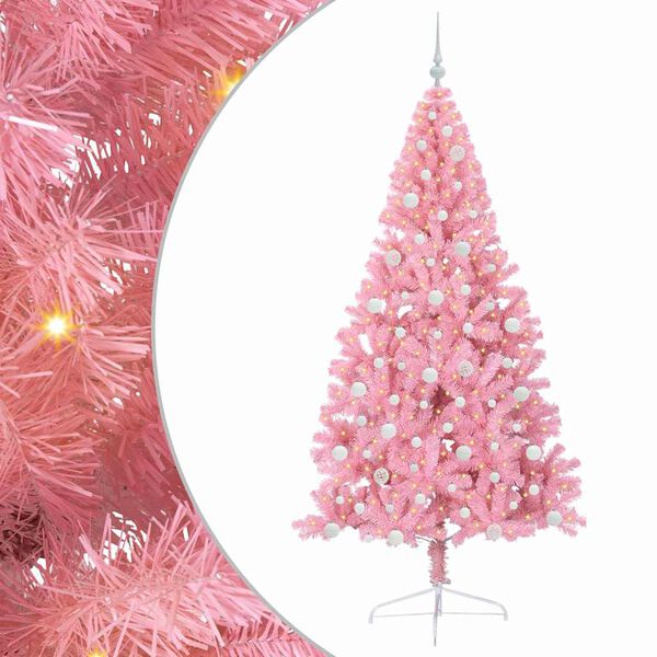 vidaXL Sapin de No&euml;l artificiel pr&eacute;-&eacute;clair&eacute; Rose 210 cm PVC