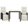 vidaXL Ensemble de bistro de jardin 3 pcs coussins noir poly rotin