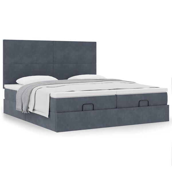 vidaXL Cadre de lit ottoman avec matelas gris fonc&eacute; 200x200 cm velours