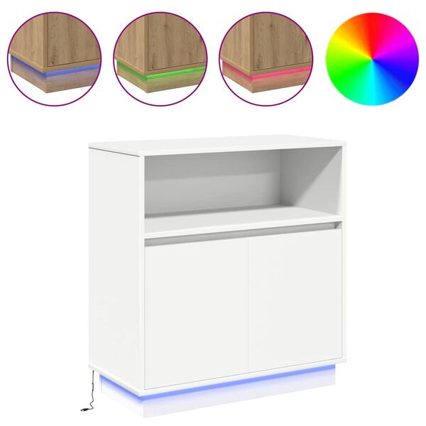 vidaXL Buffet LED Blanc 71 x 34,5 x 75 cm Bois d'ing&eacute;nierie