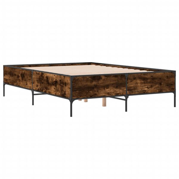 vidaXL Cadre de lit sans matelas ch&ecirc;ne fum&eacute; 135x190 cm